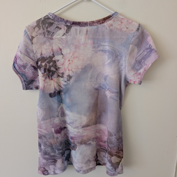 Pilcro Womens Small Mesh Floral Print Top Pink Coquette Cottage Romantic Flirty - Picture 4 of 6